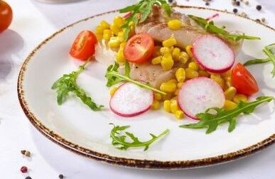 cod fillet with corn - a bowl of Mediterranean cuisine